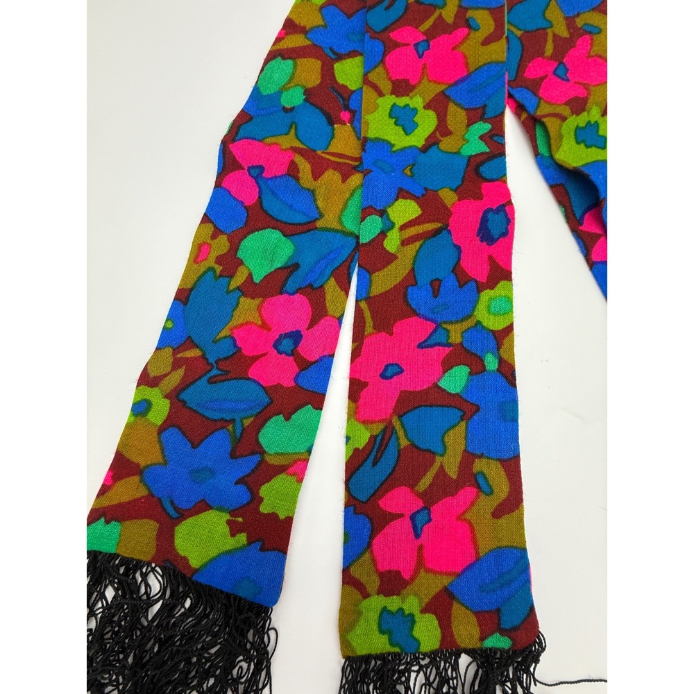 VTG 1960s 1970s Psychedelic Floral Fringe Scarf Mod Hippie Boho 76" Long